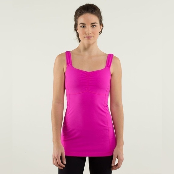 Lululemon Hot Pink Aria Tank II Ruched Neck Barbiecore Tank Top, size 6 - Picture 1 of 6